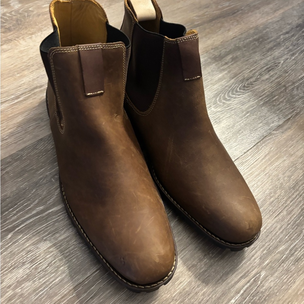 Men's Sandro Moscoloni Brown Chelsea Work Boots - Slip-On Rugged Leather Sz 9.5 - Picture 5 of 9
